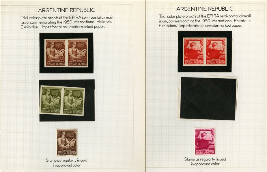 LARGE LOTS AND COLLECTIONS ARGENTINA Air Post (C38/CB5P) 1940-55 specialized collection of 108 proofs or imperfs in different colors including 1948-49 Cartographers Issue, 1949 World Rifle...