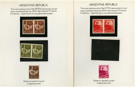 LARGE LOTS AND COLLECTIONS ARGENTINA Air Post (C38/CB5P) 1940-55 specialized collection of 108 proofs or imperfs in different colors including 1948-49 Cartographers Issue, 1949 World Rifle...