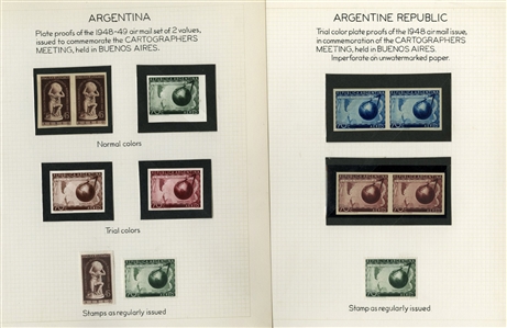 LARGE LOTS AND COLLECTIONS ARGENTINA Air Post (C38/CB5P) 1940-55 specialized collection of 108 proofs or imperfs in different colors including 1948-49 Cartographers Issue, 1949 World Rifle...