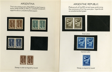 LARGE LOTS AND COLLECTIONS ARGENTINA Air Post (C38/CB5P) 1940-55 specialized collection of 108 proofs or imperfs in different colors including 1948-49 Cartographers Issue, 1949 World Rifle...