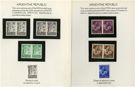 LARGE LOTS AND COLLECTIONS ARGENTINA Air Post (C38/CB5P) 1940-55 specialized collection of 108 proofs or imperfs in different colors including 1948-49 Cartographers Issue, 1949 World Rifle...