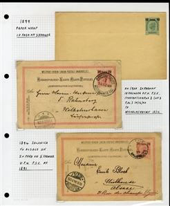 LARGE LOTS AND COLLECTIONS AUSTRIAN LEVANT 1890-1918 collection on pages, mostly Postal Stationery items used in Constantinople and Salonica, KUK Feldpost, Bosnia Herzegovina with an...