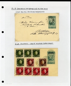 LARGE LOTS AND COLLECTIONS AUSTRIAN LEVANT 1890-1918 collection on pages, mostly Postal Stationery items used in Constantinople and Salonica, KUK Feldpost, Bosnia Herzegovina with an...