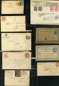 LARGE LOTS AND COLLECTIONS CANADA AND PROVINCES 1870s-1940s selection of 220+ covers and cards, all Reigns represented, with Large and Small Queens, Jubilees, KEVII, George V, single and...