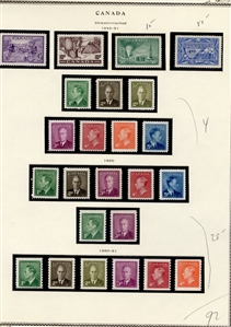 LARGE LOTS AND COLLECTIONS CANADA 1928-50 collection on pages, used and unused, values to $1, many complete sets, regular issues, coils, officials with better items, some duplication, many...