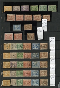LARGE LOTS AND COLLECTIONS EGYPT 1886-1900 duplicated selection of mostly earlier issues in stock book, perf. & imperf. varieties, cancellations, better items incl. imperf. singles of SG 1-7,...