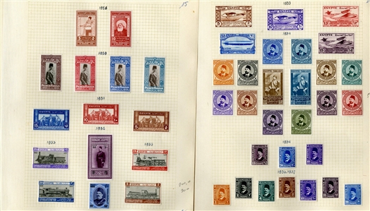 LARGE LOTS AND COLLECTIONS EGYPT 1914-58 collection on pages, 550+ different unused singles and sets, values to £1, Port Fouad complete set of four (50p thin), other commemoratives and regular...