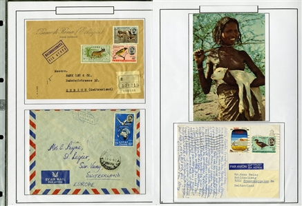 LARGE LOTS AND COLLECTIONS ETHIOPIA 1895-1990 balance of a collection in album, 300+ used and unused stamps, some complete sets, also 60+ covers and cards, picture postcards, stationery, etc.,...