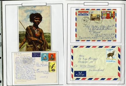 LARGE LOTS AND COLLECTIONS ETHIOPIA 1895-1990 balance of a collection in album, 300+ used and unused stamps, some complete sets, also 60+ covers and cards, picture postcards, stationery, etc.,...
