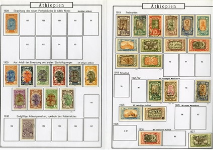 LARGE LOTS AND COLLECTIONS ETHIOPIA 1895-1990 balance of a collection in album, 300+ used and unused stamps, some complete sets, also 60+ covers and cards, picture postcards, stationery, etc.,...