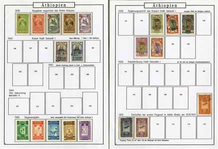 LARGE LOTS AND COLLECTIONS ETHIOPIA 1895-1990 balance of a collection in album, 300+ used and unused stamps, some complete sets, also 60+ covers and cards, picture postcards, stationery, etc.,...