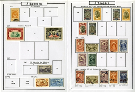 LARGE LOTS AND COLLECTIONS ETHIOPIA 1895-1990 balance of a collection in album, 300+ used and unused stamps, some complete sets, also 60+ covers and cards, picture postcards, stationery, etc.,...