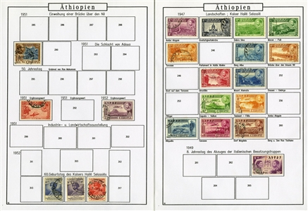 LARGE LOTS AND COLLECTIONS ETHIOPIA 1895-1990 balance of a collection in album, 300+ used and unused stamps, some complete sets, also 60+ covers and cards, picture postcards, stationery, etc.,...