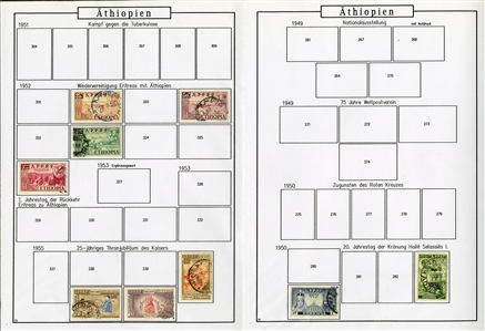 LARGE LOTS AND COLLECTIONS ETHIOPIA 1895-1990 balance of a collection in album, 300+ used and unused stamps, some complete sets, also 60+ covers and cards, picture postcards, stationery, etc.,...