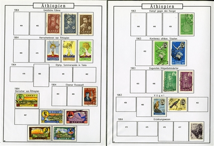 LARGE LOTS AND COLLECTIONS ETHIOPIA 1895-1990 balance of a collection in album, 300+ used and unused stamps, some complete sets, also 60+ covers and cards, picture postcards, stationery, etc.,...