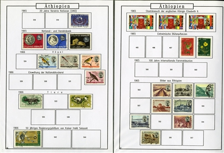 LARGE LOTS AND COLLECTIONS ETHIOPIA 1895-1990 balance of a collection in album, 300+ used and unused stamps, some complete sets, also 60+ covers and cards, picture postcards, stationery, etc.,...