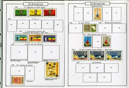 LARGE LOTS AND COLLECTIONS ETHIOPIA 1895-1990 balance of a collection in album, 300+ used and unused stamps, some complete sets, also 60+ covers and cards, picture postcards, stationery, etc.,...