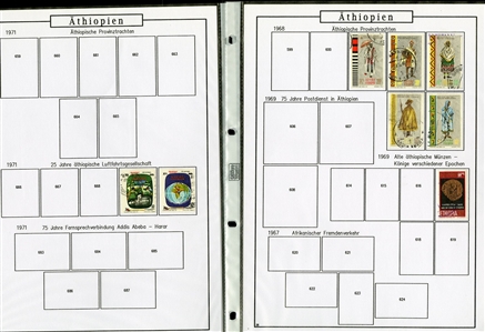 LARGE LOTS AND COLLECTIONS ETHIOPIA 1895-1990 balance of a collection in album, 300+ used and unused stamps, some complete sets, also 60+ covers and cards, picture postcards, stationery, etc.,...