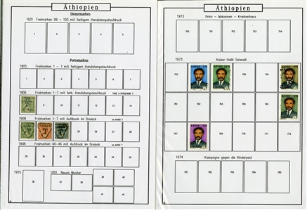 LARGE LOTS AND COLLECTIONS ETHIOPIA 1895-1990 balance of a collection in album, 300+ used and unused stamps, some complete sets, also 60+ covers and cards, picture postcards, stationery, etc.,...