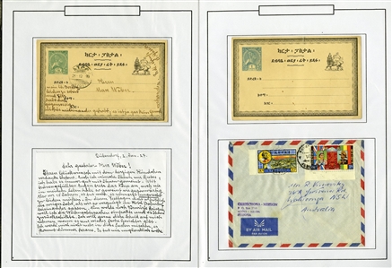 LARGE LOTS AND COLLECTIONS ETHIOPIA 1895-1990 balance of a collection in album, 300+ used and unused stamps, some complete sets, also 60+ covers and cards, picture postcards, stationery, etc.,...