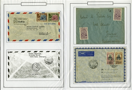 LARGE LOTS AND COLLECTIONS ETHIOPIA 1895-1990 balance of a collection in album, 300+ used and unused stamps, some complete sets, also 60+ covers and cards, picture postcards, stationery, etc.,...