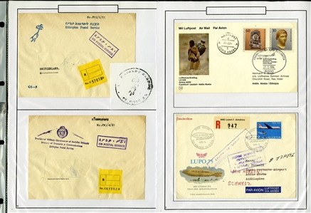 LARGE LOTS AND COLLECTIONS ETHIOPIA 1895-1990 balance of a collection in album, 300+ used and unused stamps, some complete sets, also 60+ covers and cards, picture postcards, stationery, etc.,...