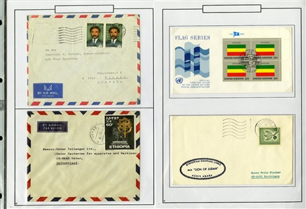 LARGE LOTS AND COLLECTIONS ETHIOPIA 1895-1990 balance of a collection in album, 300+ used and unused stamps, some complete sets, also 60+ covers and cards, picture postcards, stationery, etc.,...