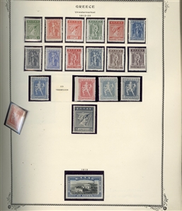 LARGE LOTS AND COLLECTIONS GREECE 1861-1967 collection in Scott Specialty album, good showing of Large and Small Hermes Heads, some blocks and varieties, few used, unused from 1896, Olympics...