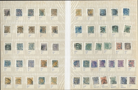 LARGE LOTS AND COLLECTIONS HONG KONG 1863-1954 cancelations, collection of 300+ stamps, Victoria-George V, many identified on pieces, used in the various British Post Offices in China/Treaty...