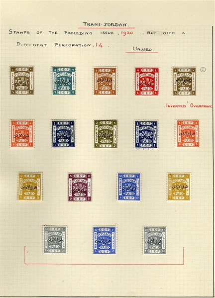 LARGE LOTS AND COLLECTIONS JORDAN 1920-1950 predominantly unused old-time collection written up on album leaves, wealth of better items commencing with 1920 (Nov.) issue perf. 15x14 to 5p and...