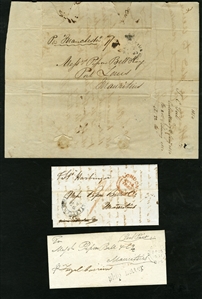 LARGE LOTS AND COLLECTIONS MAURITIUS 1849-62 original correspondence of 93 FLs, all incoming mail to Pippon Bell & Co in Port Louis, Mauritius, mostly from London, Liverpool, Calcutta, etc.,...