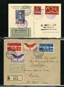 LARGE LOTS AND COLLECTIONS SWITZERLAND (119) 1853-1938 selection of 15 better items with 1853 cover franked 5rp blue & red, 1859 Sitting Helvetia 15r on cover, 1919 50c Air Post overprint on...