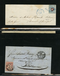 LARGE LOTS AND COLLECTIONS SWITZERLAND (119) 1853-1938 selection of 15 better items with 1853 cover franked 5rp blue & red, 1859 Sitting Helvetia 15r on cover, 1919 50c Air Post overprint on...
