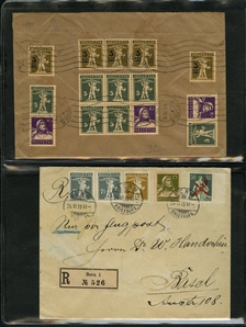 LARGE LOTS AND COLLECTIONS SWITZERLAND (119) 1853-1938 selection of 15 better items with 1853 cover franked 5rp blue & red, 1859 Sitting Helvetia 15r on cover, 1919 50c Air Post overprint on...