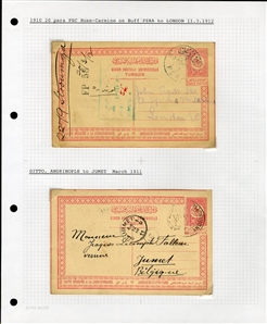 LARGE LOTS AND COLLECTIONS TURKEY 1880-1920 Ottoman Empire, selection of 81 stationery items and covers, used and unused, written up on album leaves with wealth of cancelations and markings to...