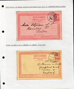 LARGE LOTS AND COLLECTIONS TURKEY 1880-1920 Ottoman Empire, selection of 81 stationery items and covers, used and unused, written up on album leaves with wealth of cancelations and markings to...