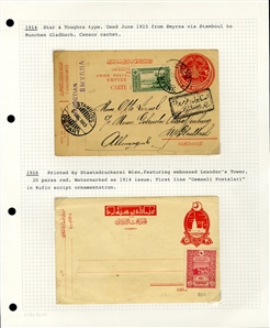 LARGE LOTS AND COLLECTIONS TURKEY 1880-1920 Ottoman Empire, selection of 81 stationery items and covers, used and unused, written up on album leaves with wealth of cancelations and markings to...