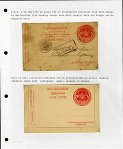 LARGE LOTS AND COLLECTIONS TURKEY 1880-1920 Ottoman Empire, selection of 81 stationery items and covers, used and unused, written up on album leaves with wealth of cancelations and markings to...