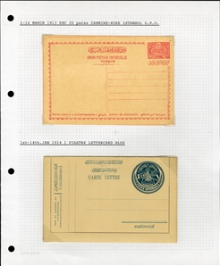 LARGE LOTS AND COLLECTIONS TURKEY 1880-1920 Ottoman Empire, selection of 81 stationery items and covers, used and unused, written up on album leaves with wealth of cancelations and markings to...