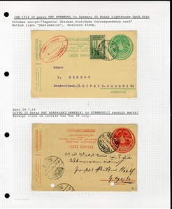 LARGE LOTS AND COLLECTIONS TURKEY 1880-1920 Ottoman Empire, selection of 81 stationery items and covers, used and unused, written up on album leaves with wealth of cancelations and markings to...