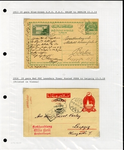 LARGE LOTS AND COLLECTIONS TURKEY 1880-1920 Ottoman Empire, selection of 81 stationery items and covers, used and unused, written up on album leaves with wealth of cancelations and markings to...
