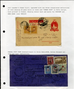 LARGE LOTS AND COLLECTIONS TURKEY 1880-1920 Ottoman Empire, selection of 81 stationery items and covers, used and unused, written up on album leaves with wealth of cancelations and markings to...