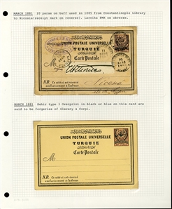 LARGE LOTS AND COLLECTIONS TURKEY 1880-1920 Ottoman Empire, selection of 81 stationery items and covers, used and unused, written up on album leaves with wealth of cancelations and markings to...
