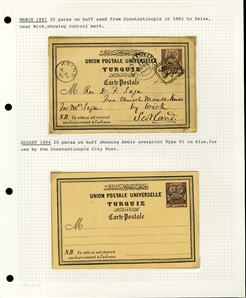 LARGE LOTS AND COLLECTIONS TURKEY 1880-1920 Ottoman Empire, selection of 81 stationery items and covers, used and unused, written up on album leaves with wealth of cancelations and markings to...