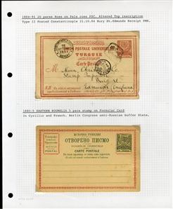 LARGE LOTS AND COLLECTIONS TURKEY 1880-1920 Ottoman Empire, selection of 81 stationery items and covers, used and unused, written up on album leaves with wealth of cancelations and markings to...