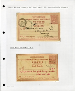 LARGE LOTS AND COLLECTIONS TURKEY 1880-1920 Ottoman Empire, selection of 81 stationery items and covers, used and unused, written up on album leaves with wealth of cancelations and markings to...