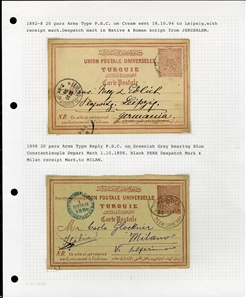 LARGE LOTS AND COLLECTIONS TURKEY 1880-1920 Ottoman Empire, selection of 81 stationery items and covers, used and unused, written up on album leaves with wealth of cancelations and markings to...