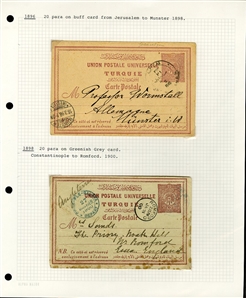 LARGE LOTS AND COLLECTIONS TURKEY 1880-1920 Ottoman Empire, selection of 81 stationery items and covers, used and unused, written up on album leaves with wealth of cancelations and markings to...