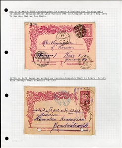 LARGE LOTS AND COLLECTIONS TURKEY 1880-1920 Ottoman Empire, selection of 81 stationery items and covers, used and unused, written up on album leaves with wealth of cancelations and markings to...