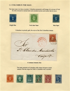 LARGE LOTS AND COLLECTIONS Worldwide Topicals 1869-1893 Christopher Columbus and Columbian Exposition, exhibit collection on 112 pages, showing an impressive array of stamps, proofs, Specimen...